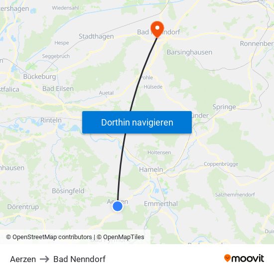 Aerzen to Bad Nenndorf map