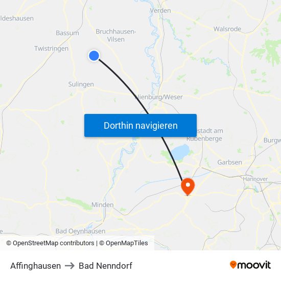 Affinghausen to Bad Nenndorf map