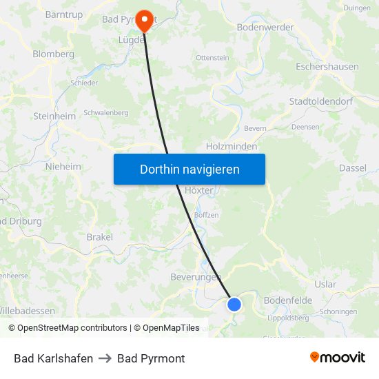 Bad Karlshafen to Bad Pyrmont map