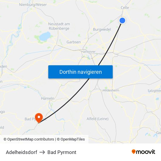 Adelheidsdorf to Bad Pyrmont map