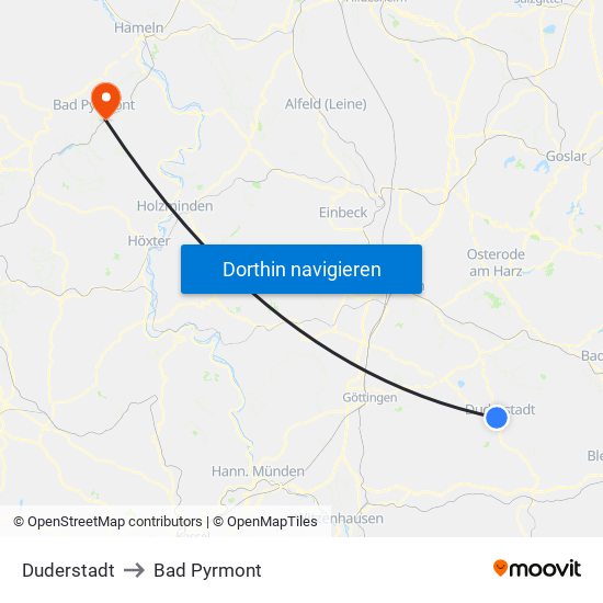 Duderstadt to Bad Pyrmont map