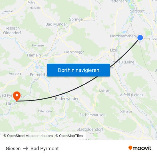 Giesen to Bad Pyrmont map
