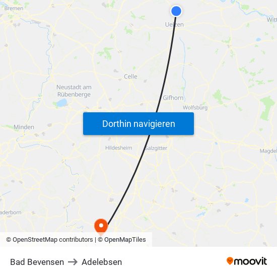 Bad Bevensen to Adelebsen map