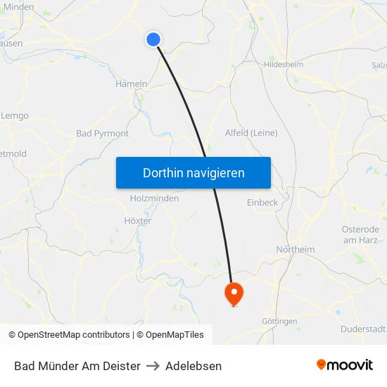 Bad Münder Am Deister to Adelebsen map