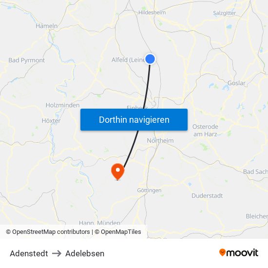 Adenstedt to Adelebsen map