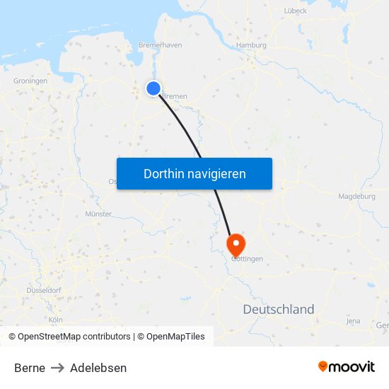 Berne to Adelebsen map