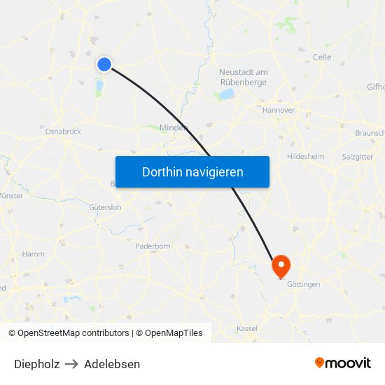 Diepholz to Adelebsen map