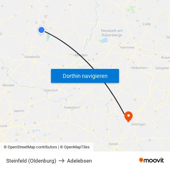 Steinfeld (Oldenburg) to Adelebsen map