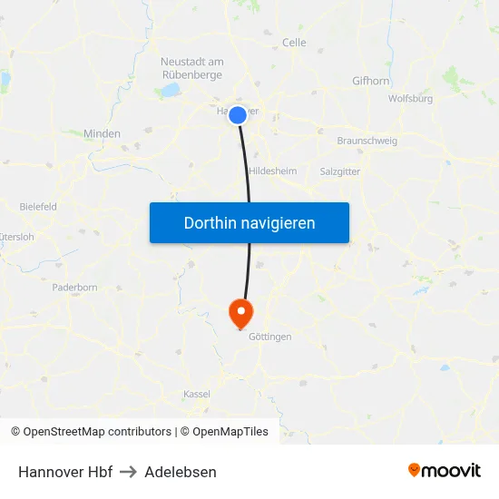 Hannover Hbf to Adelebsen map