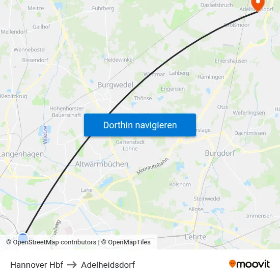 Hannover Hbf to Adelheidsdorf map