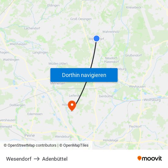 Wesendorf to Adenbüttel map