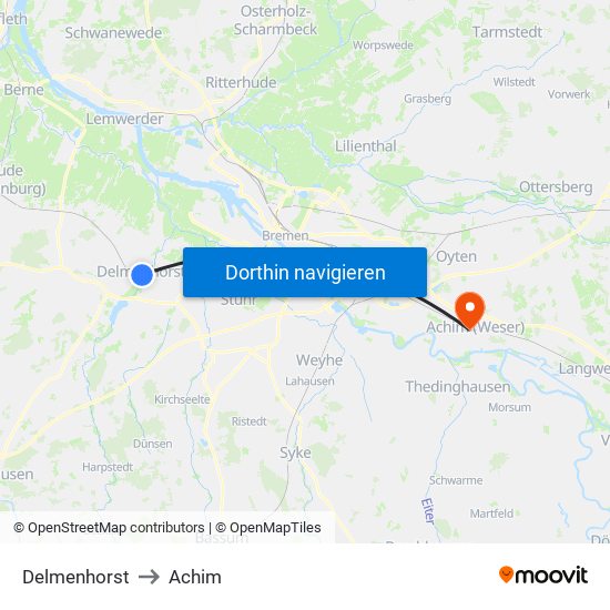 Delmenhorst to Achim map