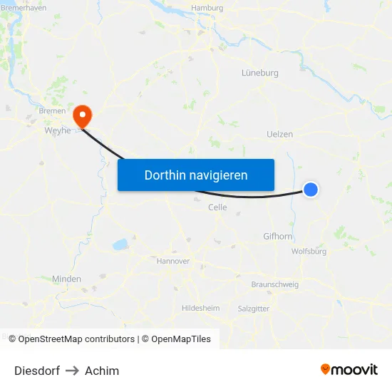 Diesdorf to Achim map