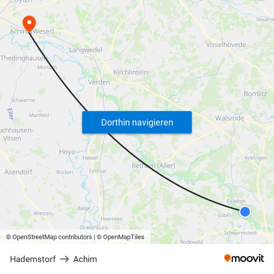 Hademstorf to Achim map