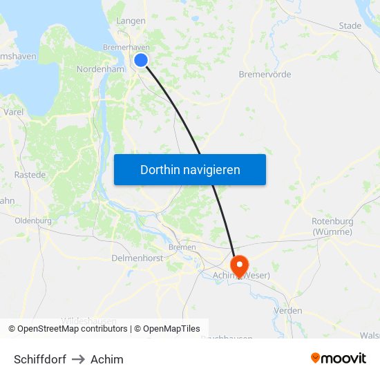 Schiffdorf to Achim map