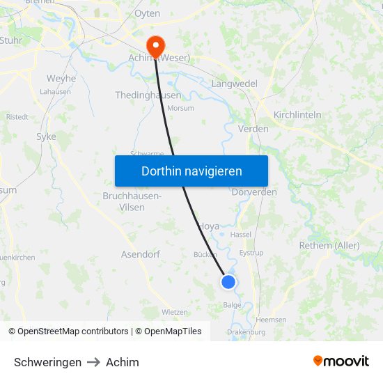 Schweringen to Achim map