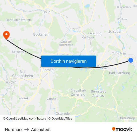 Nordharz to Adenstedt map