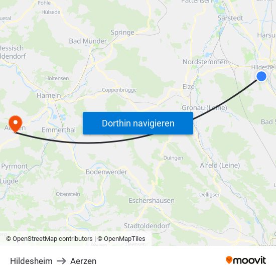 Hildesheim to Aerzen map