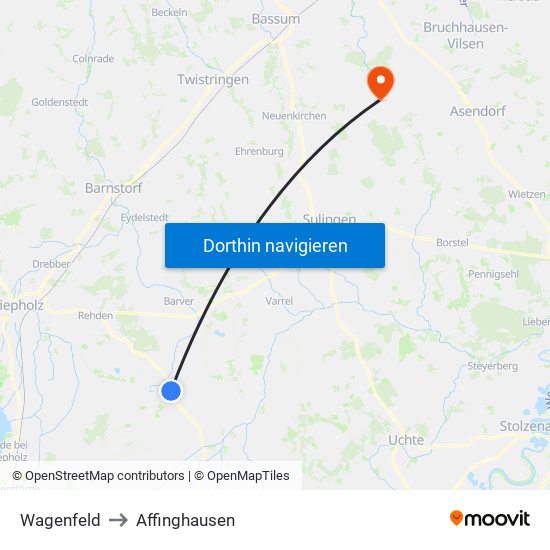 Wagenfeld to Affinghausen map