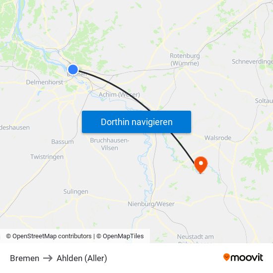 Bremen to Ahlden (Aller) map