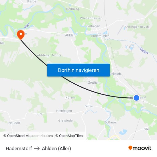 Hademstorf to Ahlden (Aller) map