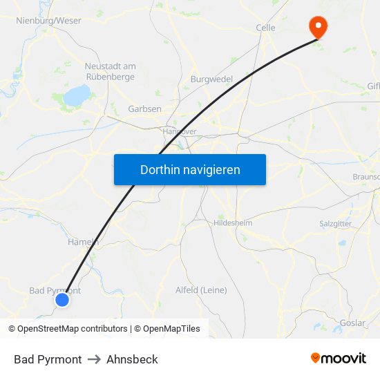 Bad Pyrmont to Ahnsbeck map