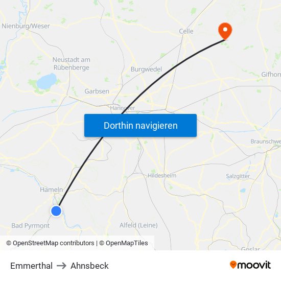 Emmerthal to Ahnsbeck map