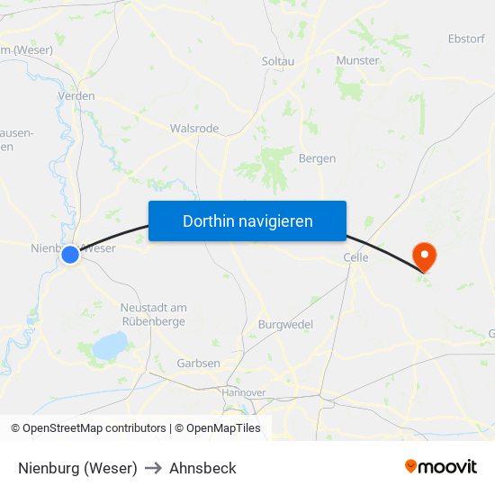 Nienburg (Weser) to Ahnsbeck map