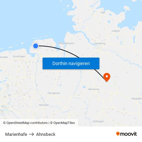 Marienhafe to Ahnsbeck map