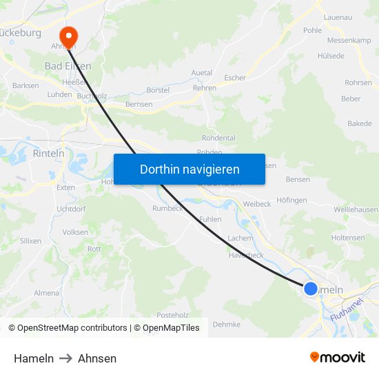 Hameln to Ahnsen map