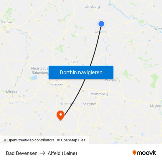 Bad Bevensen to Alfeld (Leine) map