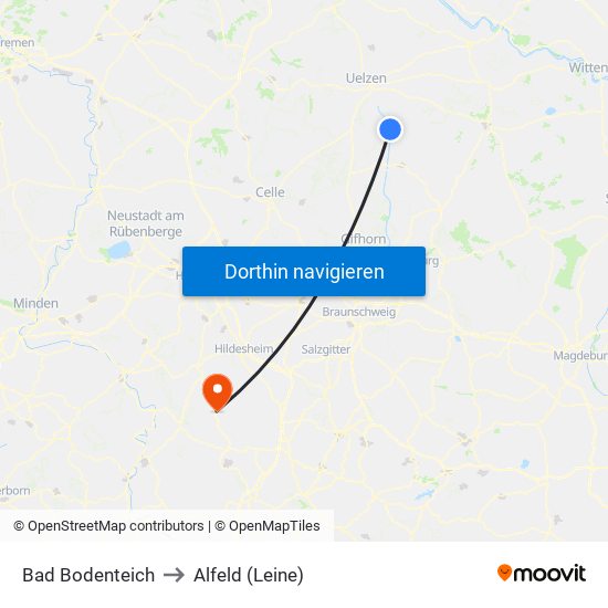 Bad Bodenteich to Alfeld (Leine) map