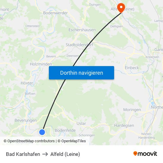 Bad Karlshafen to Alfeld (Leine) map