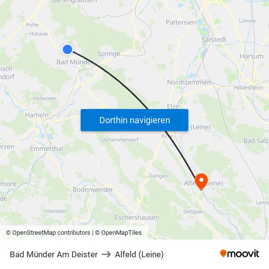 Bad Münder Am Deister to Alfeld (Leine) map