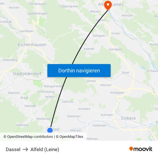 Dassel to Alfeld (Leine) map