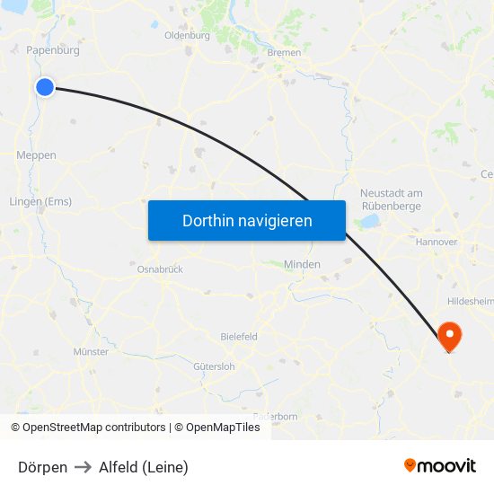 Dörpen to Alfeld (Leine) map