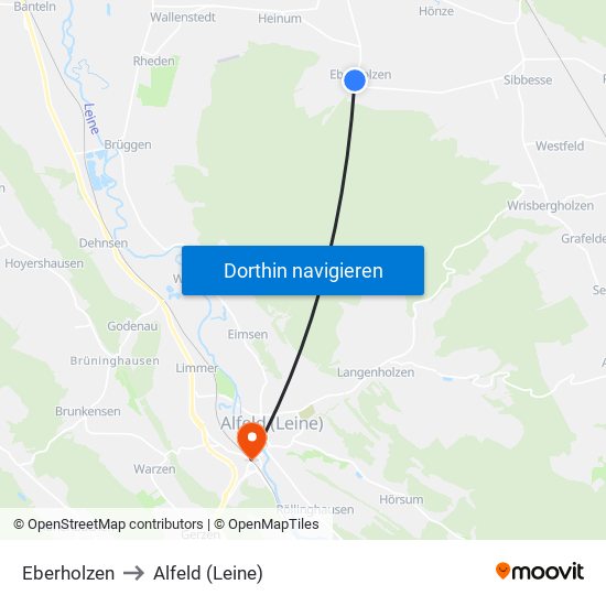 Eberholzen to Alfeld (Leine) map