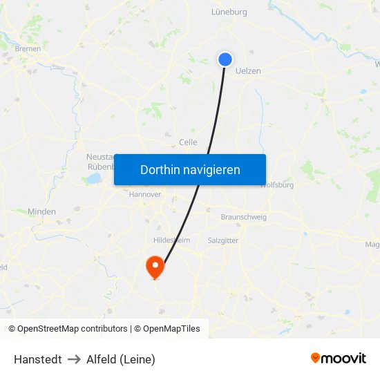 Hanstedt to Alfeld (Leine) map