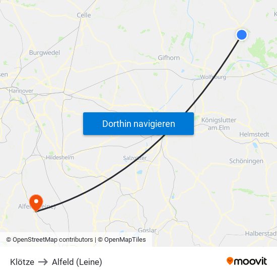 Klötze to Alfeld (Leine) map