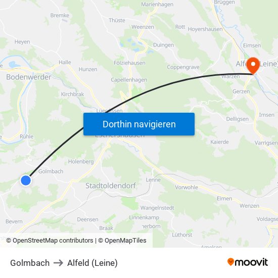 Golmbach to Alfeld (Leine) map