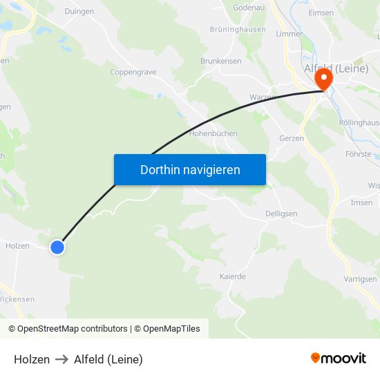 Holzen to Alfeld (Leine) map