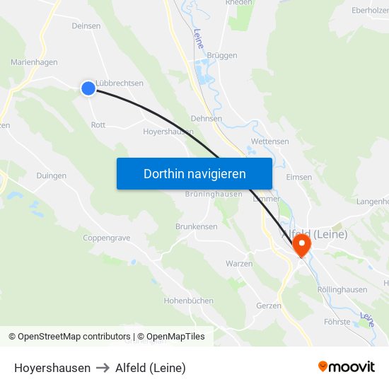 Hoyershausen to Alfeld (Leine) map