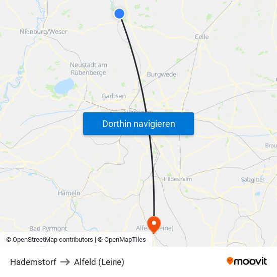 Hademstorf to Alfeld (Leine) map