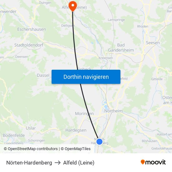 Nörten-Hardenberg to Alfeld (Leine) map