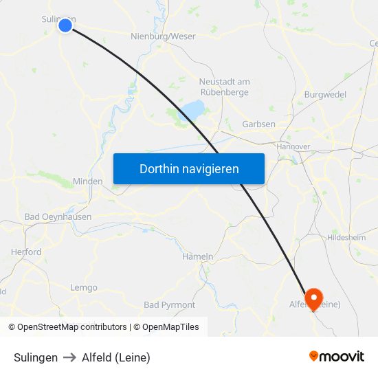 Sulingen to Alfeld (Leine) map