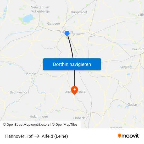 Hannover Hbf to Alfeld (Leine) map