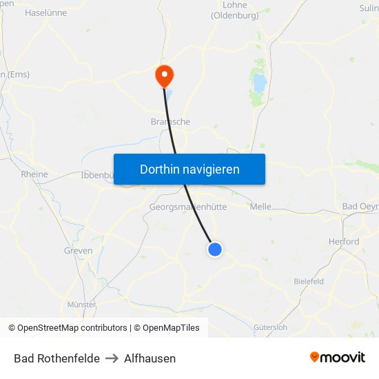 Bad Rothenfelde to Alfhausen map