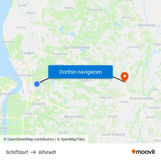 Schiffdorf to Alfstedt map