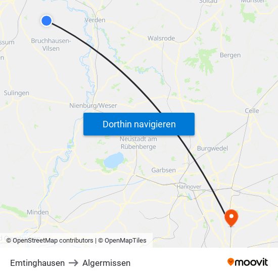 Emtinghausen to Algermissen map