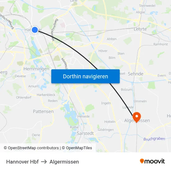 Hannover Hbf to Algermissen map